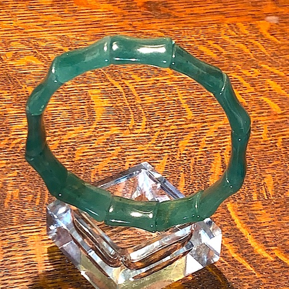 GREEN AVENTURINE QUARTZ JADE BAMBOO CABOCHON BRACELET STRETCH NEW HEALING STONES - Picture 5 of 6